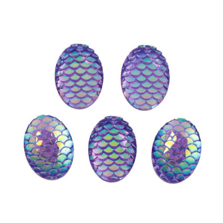Picture of Resin Mermaid Fish/ Dragon Scale Dome Seals Cabochon Oval Purple AB Color 18mm( 6/8") x 13mm( 4/8"), 50 PCs