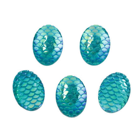 Picture of Resin Mermaid Fish/ Dragon Scale Dome Seals Cabochon Oval Blue AB Color 18mm( 6/8") x 13mm( 4/8"), 50 PCs