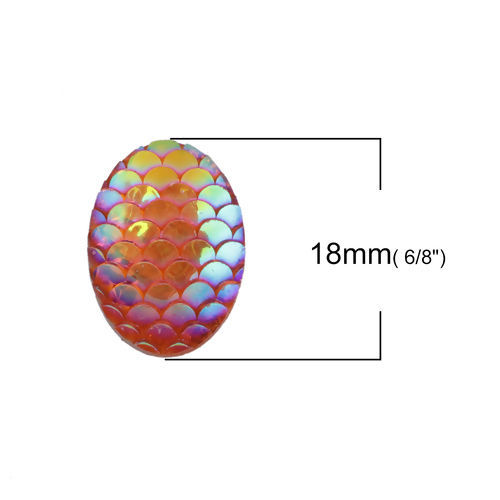 Bild von Harz Meerjungfrau/Drachen Fischschuppen Dom Cabochon Verzierung Oval Orange AB Farbe 18mm x 13mm , 50 Stück