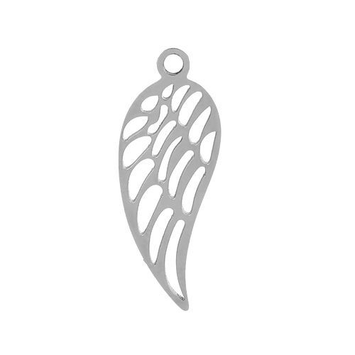 Picture of 201 Stainless Steel Charms Wing Silver Tone 26mm(1") x 10mm( 3/8"), 3 PCs