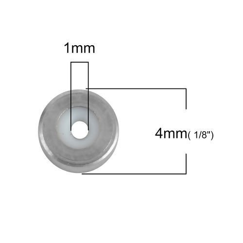 Picture of 304 Stainless Steel Crimp Beads (With Adjustable Silicone Core) Round Silver Tone About 4mm( 1/8") Dia., Hole: Approx 1mm, 10 PCs