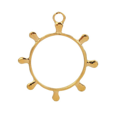 Bild von Zinklegierung Offene Lünette Anhänger für Harz Vergoldet Schiffssteuer 37mm x 32mm, 10 Stück