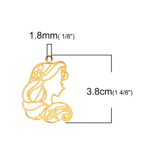 Изображение Цинковый Сплав Рамка для подвески эпоксидной смолы Позолоченный Богиня 38мм x 31.0мм, 10 ШТ