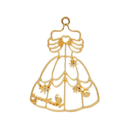 Bild von Zinklegierung Offene Lünette Anhänger für Harz Vergoldet Kleid 50mm x 36mm, 10 Stück
