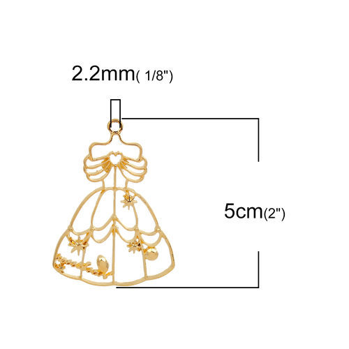 Picture of Zinc Based Alloy Open Back Bezel Pendants For Resin Gold Plated Dress 50mm(2") x 36mm(1 3/8"), 10 PCs