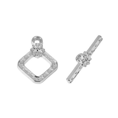 Picture of Zinc Based Alloy Toggle Clasps Rhombus Silver Tone Flower 21mm x 16mm 23mm x 6mm, 50 Sets