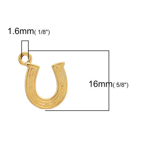 Picture of Zinc Based Alloy Charms U-shaped Gold Plated Horseshoe Stripe 16mm( 5/8") x 13mm( 4/8"), 100 PCs
