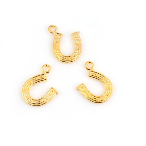 Picture of Zinc Based Alloy Charms U-shaped Gold Plated Horseshoe Stripe 16mm( 5/8") x 13mm( 4/8"), 100 PCs