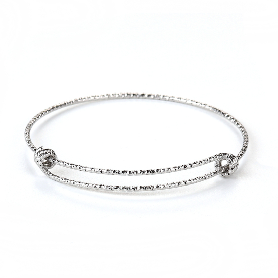 Bild von Edelstahl Erweiterbar Armband Zwei Verstellschnallen Silberfarbe Rund Elastisch 26cm lang, 1 Stück