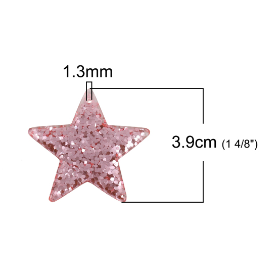 Image de Pendentifs en Résine Etoile Brillant Rose Foncé 39mm x 37mm, 20 Pcs