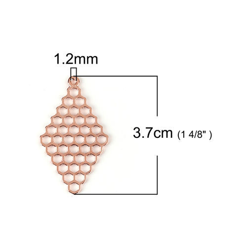 Picture of Zinc Based Alloy Pendants Honeycomb Rose Gold 37mm(1 4/8") x 21mm( 7/8"), 10 PCs