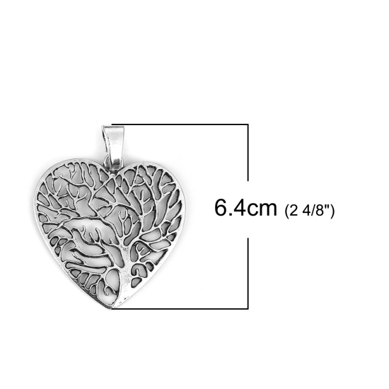 Picture of Zinc Based Alloy Pendants Heart Antique Silver Color Tree 64mm(2 4/8") x 50mm(2"), 3 PCs