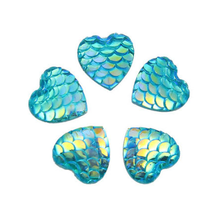 Picture of Resin Dome Seals Cabochon Heart Blue AB Color 12mm( 4/8") x 12mm( 4/8"), 100 PCs