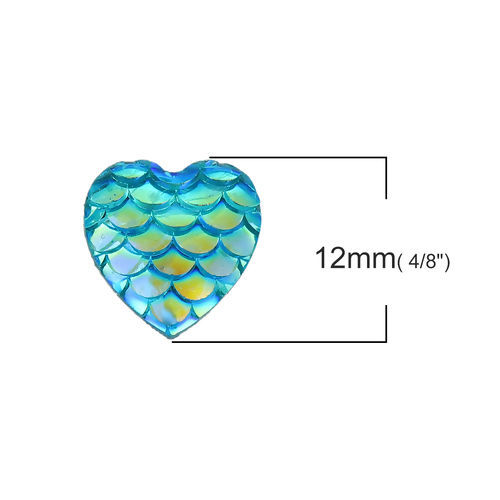 Imagen de Resina Dome Seals Cabochon Corazón Azul (Ajusta AB Color ) Diámetro: 12mm x 12mm, 100 Unidades