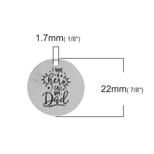 Изображение 201 Нержавеющая Сталь Подвески Круглые Серебряный Тон С Надписью 22мм Диаметр, 2 ШТ