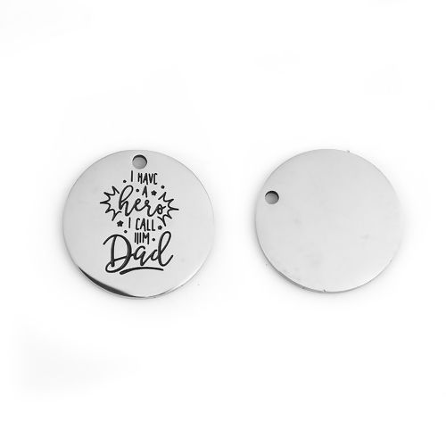 Изображение 201 Нержавеющая Сталь Подвески Круглые Серебряный Тон С Надписью 22мм Диаметр, 2 ШТ