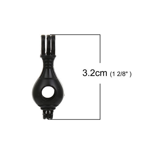 Bild von Zinklegierung 3D Wunsch Perlenkäfig Schmuck Anhänger Blumenvase Schwarz Zum Öffnen (Für Perlengröße: 8mm) 32mm x 12mm, 2 Stück