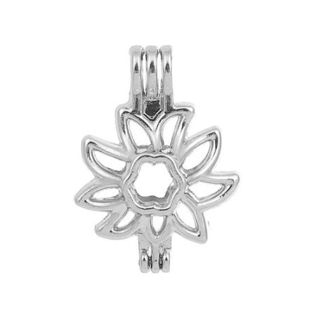 Zinc Based Alloy 3D Wish Pearl Locket Jewelry Pendants Flower Silver Tone Can Open (Fit Bead Size: 8mm) 29mm(1 1/8") x 21mm( 7/8"), 2 PCs