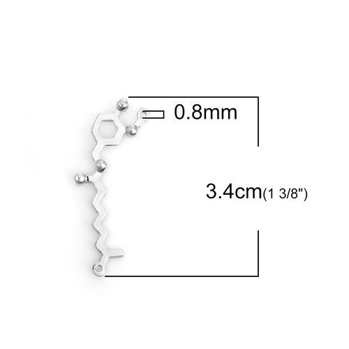 Picture of Zinc Based Alloy Molecule Chemistry Science Connectors Capsaicin Silver Tone 34mm x 14mm, 30 PCs