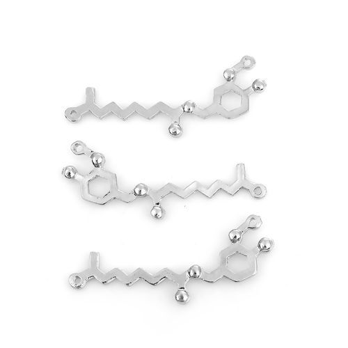 Picture of Zinc Based Alloy Molecule Chemistry Science Connectors Capsaicin Silver Tone 34mm x 14mm, 30 PCs