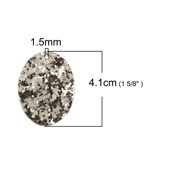 Image de Pendentifs Paillette en Cuir Artificiel Ovale Champagne Or 41mm x 31mm, 10 Pcs