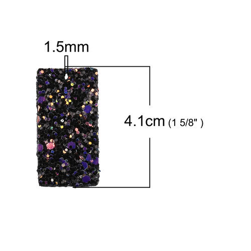 Image de Pendentifs Paillette en Cuir Artificiel Rectangle Noir, Multicolore 41mm x 21mm, 10 Pcs