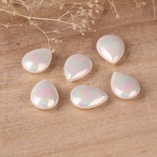 Picture of Natural Shell Loose Beads Drop White AB Color About 14mm x 10mm, Hole:Approx 0.5mm, 2 PCs