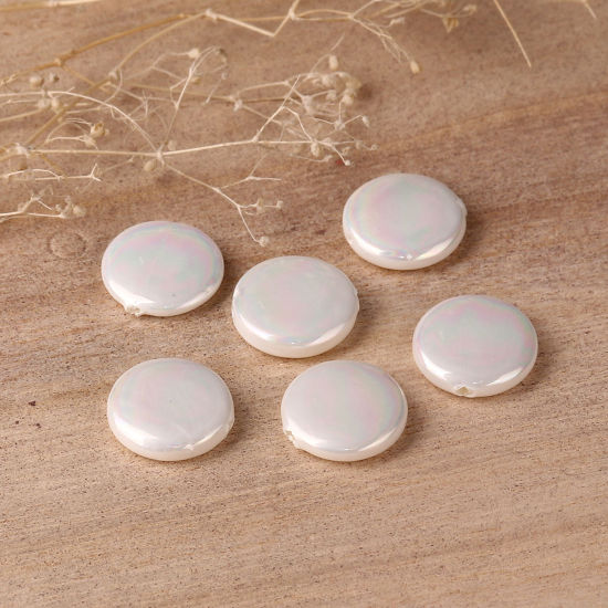 Picture of Natural Shell Loose Beads Drop White AB Color About 14mm x 10mm, Hole:Approx 0.5mm, 2 PCs