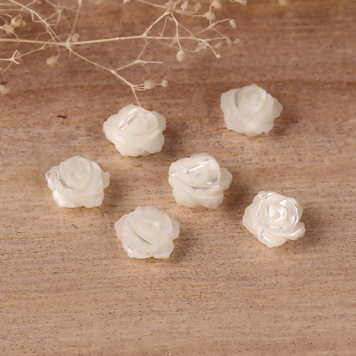 Picture of Natural Shell Loose Beads Rose Flower White About 10mm x 10mm, Hole:Approx 0.5mm, 2 PCs