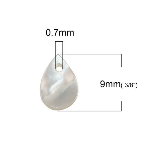 Picture of Natural Shell Loose Beads Drop White AB Color About 9mm x 6mm, Hole:Approx 0.7mm, 10 PCs