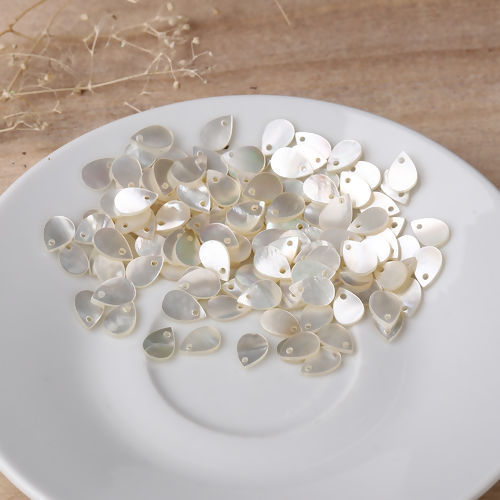 Picture of Natural Shell Loose Beads Drop White AB Color About 9mm x 6mm, Hole:Approx 0.7mm, 10 PCs