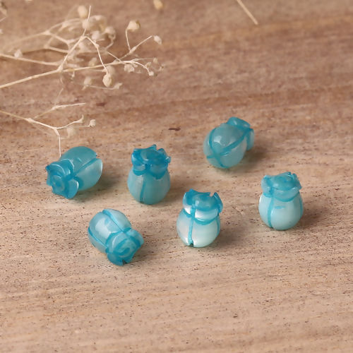Picture of Natural Shell Loose Beads Flower Blue About 6mm Dia, Hole:Approx 0.8mm, 2 PCs