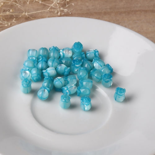 Image de Perles en Coquille Fleur Bleu 6mm Dia, Taille de Trou: 0.8mm, 2 Pcs
