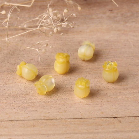 Picture of Natural Shell Loose Beads Flower Yellow About 6mm Dia, Hole:Approx 0.8mm, 2 PCs