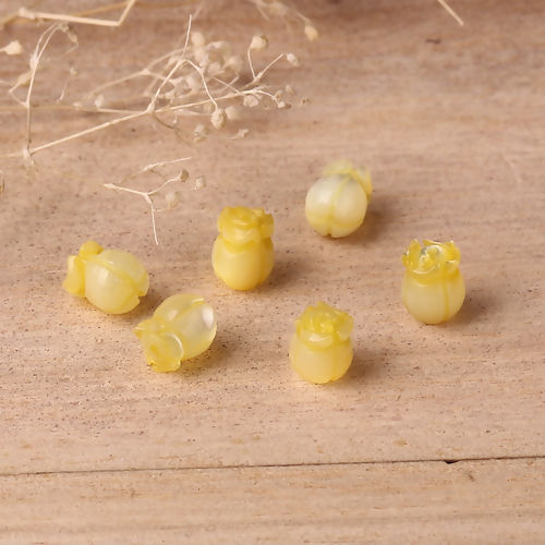 Picture of Shell Loose Beads Flower Yellow About 6mm Dia, Hole:Approx 0.8mm, 2 PCs