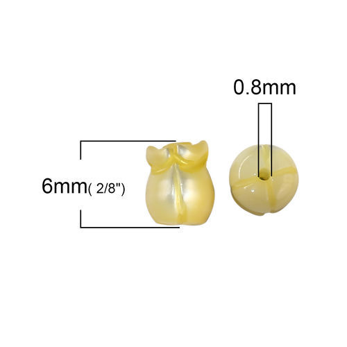 Image de Perles en Coquille Fleur Jaune 6mm Dia, Taille de Trou: 0.8mm, 2 Pcs