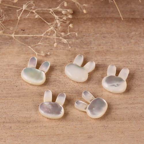 Picture of Natural Shell Loose Beads Rabbit Animal White AB Color About 12mm x 10mm, Hole:Approx 0.6mm, 1 Piece