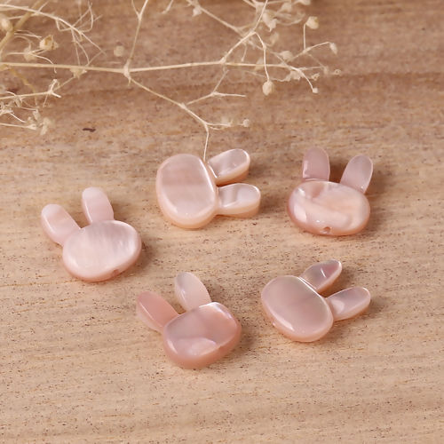 Picture of Natural Shell Loose Beads Rabbit Animal Pink AB Color About 12mm x 10mm, Hole:Approx 0.6mm, 1 Piece