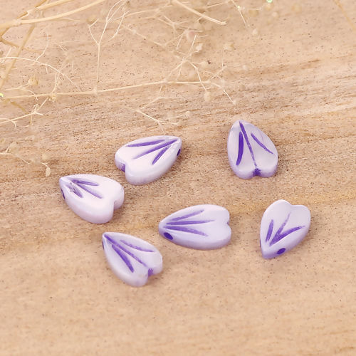 Picture of Natural Shell Loose Beads Petaline Purple About 12mm x9mm - 11mm x8mm, Hole:Approx 0.9mm, 5 PCs