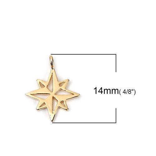 Picture of Brass Galaxy Charms Star 18K Real Gold Plated 14mm( 4/8") x 11mm( 3/8"), 3 PCs