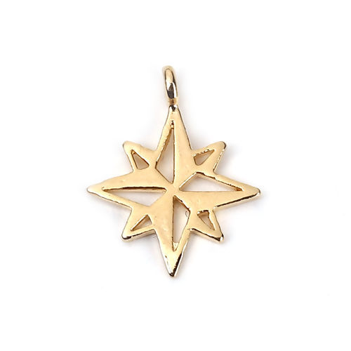 Picture of Brass Galaxy Charms Star 18K Real Gold Plated 14mm( 4/8") x 11mm( 3/8"), 3 PCs