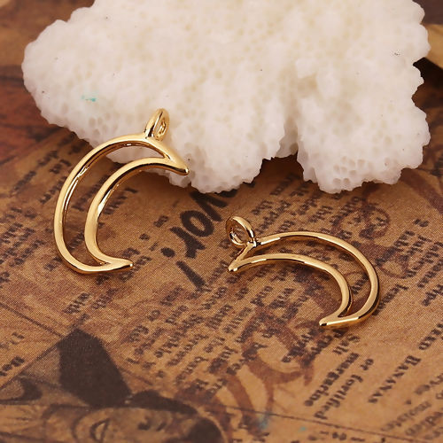 Picture of Brass Galaxy Charms Half Moon 18K Real Gold Plated 16mm( 5/8") x 10mm( 3/8"), 3 PCs