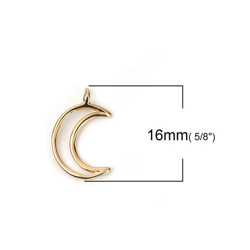 Picture of Brass Galaxy Charms Half Moon 18K Real Gold Plated 16mm( 5/8") x 10mm( 3/8"), 3 PCs