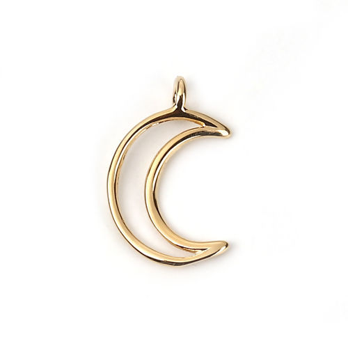 Picture of Brass Galaxy Charms Half Moon 18K Real Gold Plated 16mm( 5/8") x 10mm( 3/8"), 3 PCs