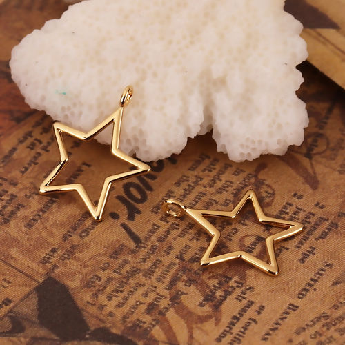 Picture of Brass Galaxy Charms Star 18K Real Gold Plated 16mm( 5/8") x 13mm( 4/8"), 3 PCs