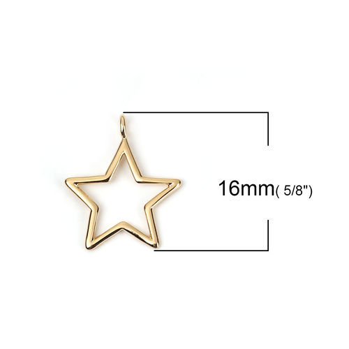 Picture of Brass Galaxy Charms Star 18K Real Gold Plated 16mm( 5/8") x 13mm( 4/8"), 3 PCs