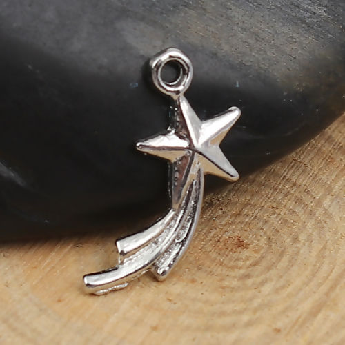 Bild von Zinklegierung Galaxis Charms Stern Silberfarbe 17mm x 8mm, 200 Stück