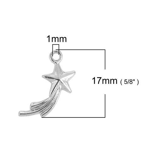 Bild von Zinklegierung Galaxis Charms Stern Silberfarbe 17mm x 8mm, 200 Stück