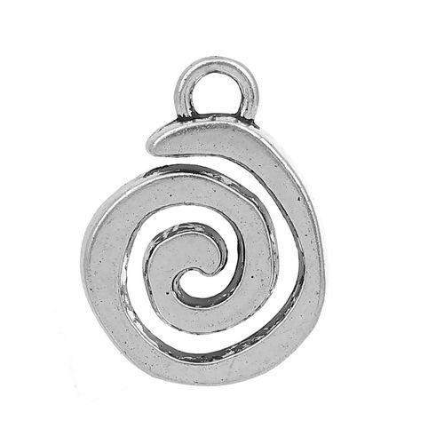 Picture of Zinc Based Alloy Boho Chic Pendants Spiral Antique Silver Color 32mm(1 2/8") x 24mm(1"), 10 PCs