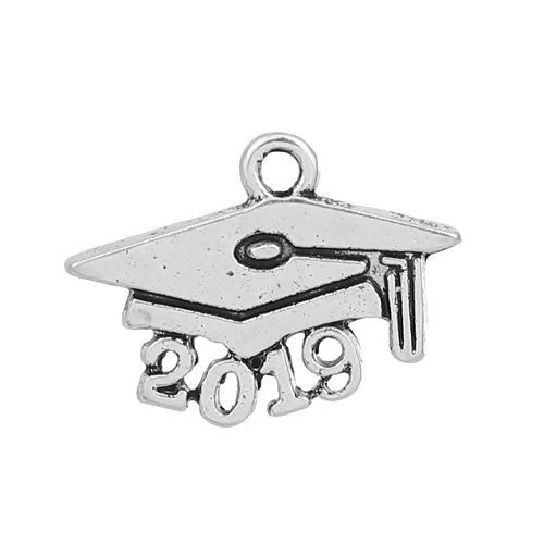 Picture of Graduation Jewelry Zinc Based Alloy Charms Doctorial Hat Number Carved 